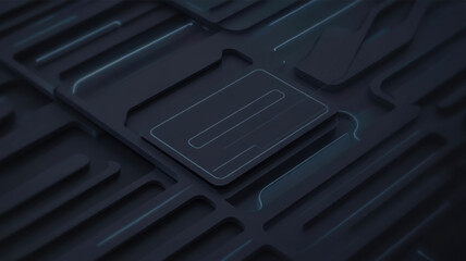 Dark futuristic abstract background with glowing blue lines and geometric shapes circuit board design dark aesthetic