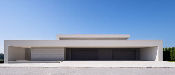 Sleek, modern home with flat roof and clean lines, ideal for real estate listings or architectural presentations in sunny climates.