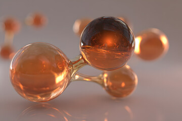 Molecules with orange and brown spheres connected together on a simple background