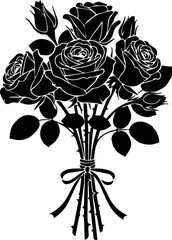 Elegant rose bouquet silhouette, stunning floral arrangement for wedding invites, romantic designs, or vintage botanical themes. Graceful roses bloom beautifully © TOP-EDGE DESIGNS