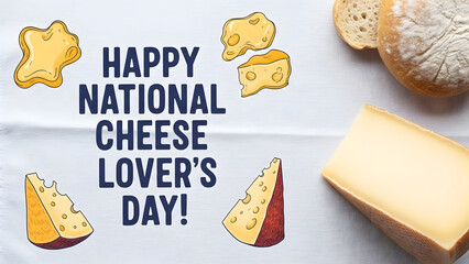 Happy National Cheese Lovers Day with cheese and bread