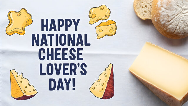 Happy National Cheese Lovers Day with cheese and bread - Powered by Adobe