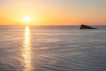 Sunrise over the Mediterranean Sea. Benidorm Island
