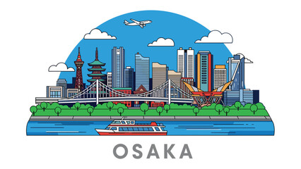 Obraz premium Osaka Cityscape Vector Illustration