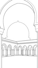 Islamic Courtyard with Arches and Dome Outline - Architecture