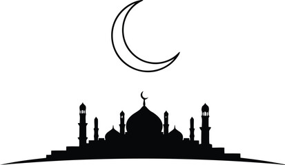 Islamic Crescent Moon and Mosque Silhouette - Cultural Symbols