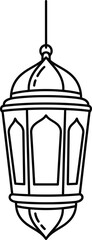 Islamic Lantern Hanging Silhouette" Ramadan Decoration Light Black Line Art