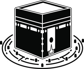 Kaaba in Mecca, Islamic Pilgrimage Icon, Vector Illustration