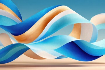 Abstract blue ribbon sculpture in motion against a clear blue sky for dynamic design