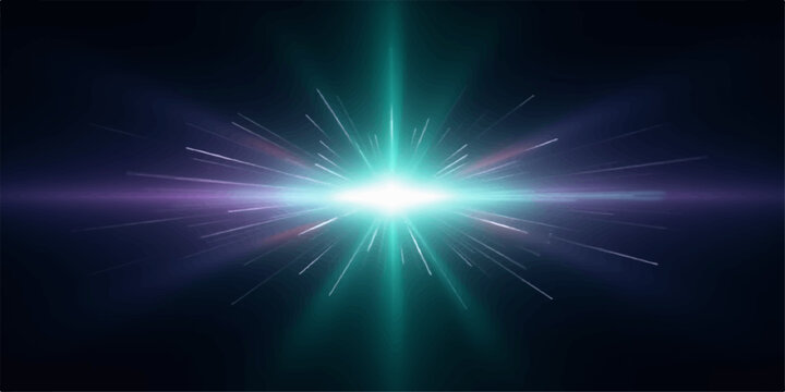 Abstract Bright light with lens flare effect on dark background