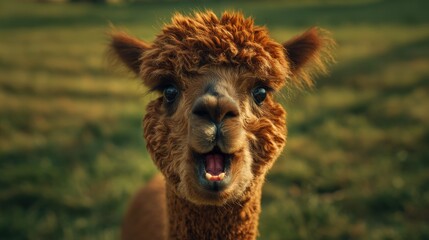 Obraz premium Cute Alpaca Portrait with Expressive Face in Natural Outdoor Environment