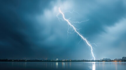 Single Lightning Bolt in Stormy Night Sky