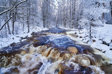 Frosty damms in flooded river