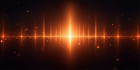 Fototapeta premium Bright orange light beam with streaks and lens flares on dark background
