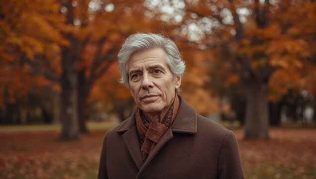 reflective elderly man in fall park - Powered by Adobe