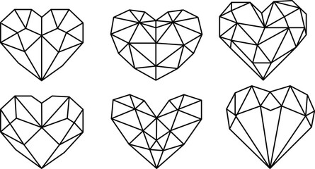geometric heart, polygon heart, heart line art, Geometric Heart Line Art Set, Polygonal Diamond Heart Vector Illustration - Abstract Geometric Heart Shapes Collection, Minimal Line Art Love Design