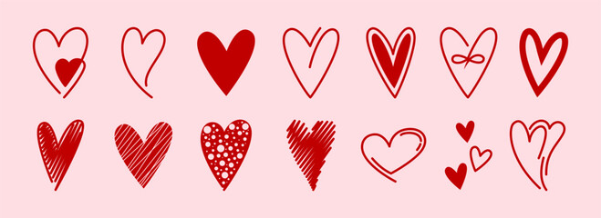 Set of hand drawn heart in different shapes. Valentine vector illustration