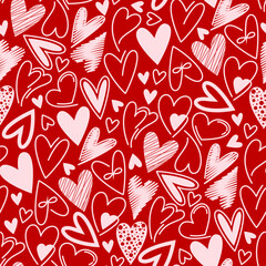 Seamless pattern with hand drawn hearts. Valentines day vector illustration