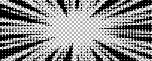 Edge frame. Halftone cartoon border. Pop art dot. Attention pattern. Faded attention texture. Black line isolated on white background. Concentration lines design. Grunge dots zoom.