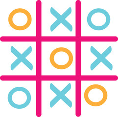Brightly colored tic tac toe game board featuring alternating orange circles and light blue crosses on a white background.