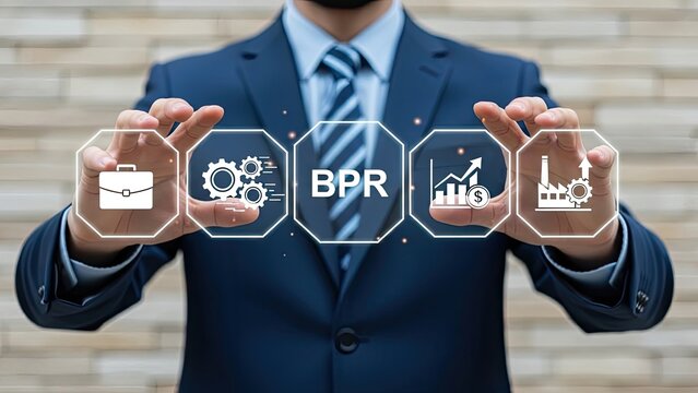 Businessman presenting business process reengineering concepts