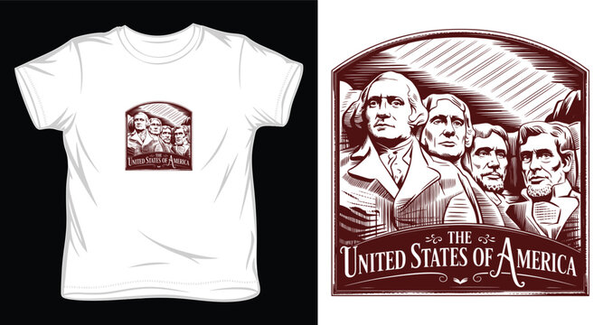 Mount Rushmore presidents graphic design, USA national monument design for t shirt