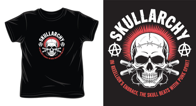 Skullarchy skull with mohawk hairstyle and anarchy symbol vector illustration for print design