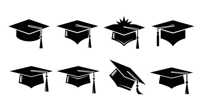 Collection of graduation caps in various angles and styles
