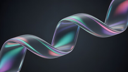 Abstract glossy spiral metallic glass gradient dark background.