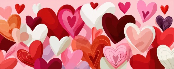 Obraz premium Romantic heart collage on pink background with paper hearts for love and celebration