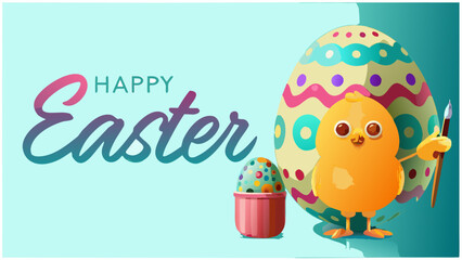 Happy Easter colorful illustration with chick and eggs