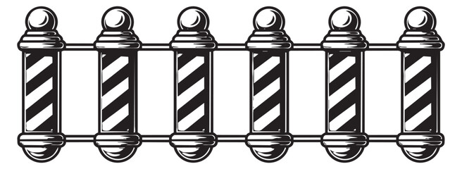 Vintage hand drawn line art barber pole set featuring classic striped designs for barbershop branding
