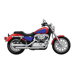 Obraz premium Red sport motorbike with chrome engine and black wheels isolated on white background for fast transport and road speed