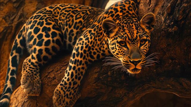 A majestic jaguar resting on rocks, embodying the beauty and strength of nature's top predator.