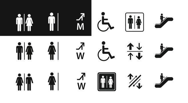 A collection of various restroom and accessibility icons on a