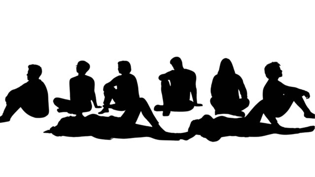 Collection of diverse individual silhouettes showcasing various sitting and resting poses