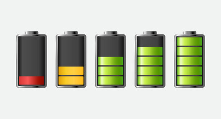 Battery charge levels full medium and low indicators