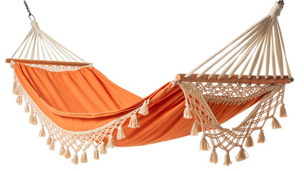 Vibrant orange hammock with intricate macrame details