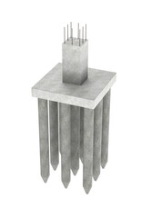 Fototapeta premium Pile foundation with pile cap and reinforced concrete column, 3D render isolate