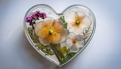 Heartshaped Preserved Flower Arrangement In Clear Resin