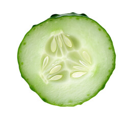 Fresh cucumber slice with visible seeds on a transparent background