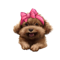 Hand drawn Cute Puppy Character with Pink Bow