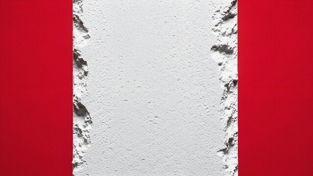 Vibrant red borders frame a textured white stucco background with rough edges, creating a dynamic abstract design perfect for graphic resources and copy space.