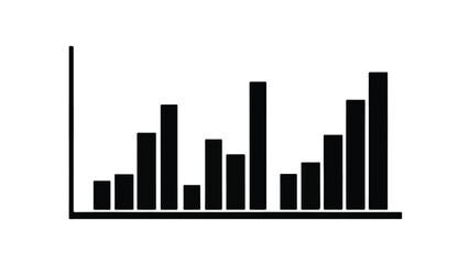 Obraz premium Black and white bar graph chart with multiple bars on a white background, representing data analysis and statistics in a simple, modern style