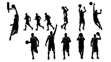 Obraz premium Basketball male silhouettes. Vector images of male basketball silhouettes. Transparent background PNG version.