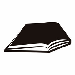 Open book illustration with black silhouette and blank pages for text