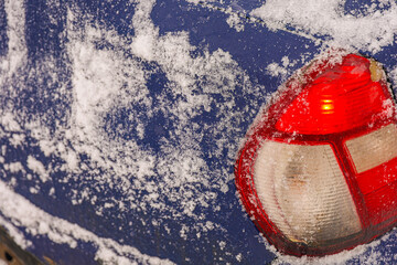 Car Covered with Snow and Ice &ndash; Winter Weather and Extreme Conditions Detail