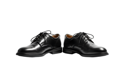 Pair of black leather oxford dress shoes for men isolated on transparent background