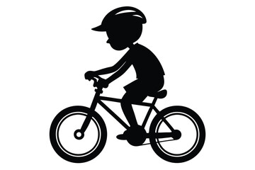 Obraz premium Side View Silhouette of a Kid Cycling on a Bike, Healthy Lifestyle and Exercise Graphic, Isolated Vector