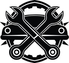 Automotive engineer spanner logo mechanic wrench symbol for car repair service branding Vector illustration